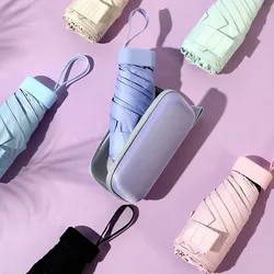 Platte Leuke Mini Paraplu Zes Vouwen Uv Luxe Handmatige Paraplu Regen Vrouwen Draagbare Zomer Outdoor Pocket Parasol Meisjes Gift