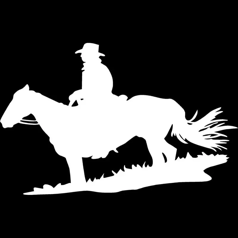 15cm*10cm Cowboy Sitting on Horse Grass Saddle Fashion KK Vinyl Decal Car Sticker Car Accessories Black/White