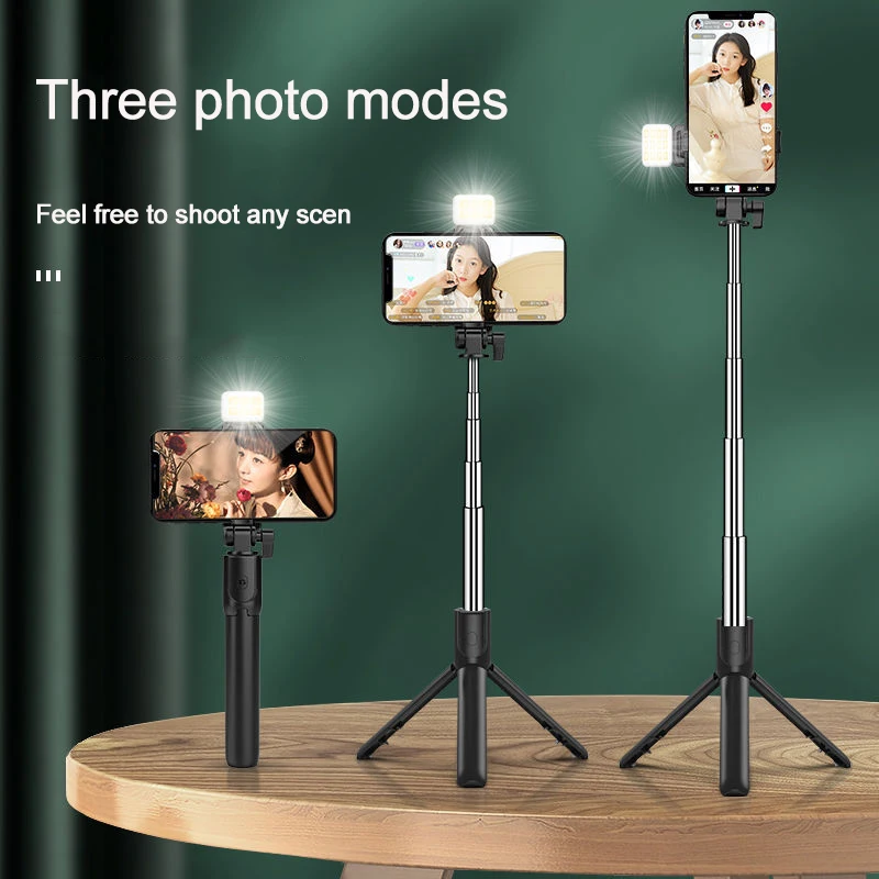 Wireless Bluetooth Selfie Stick Foldable Tripod with Fill Light Shutter Remote Control for  Android Smartphones Handheld Gimbal