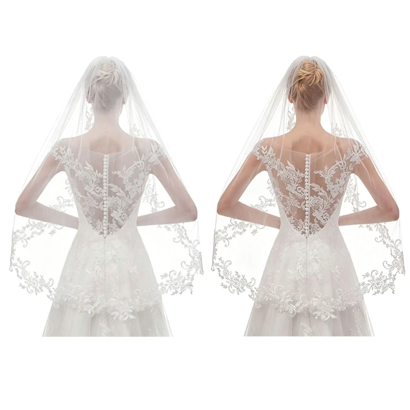 N7YF Elegant Flower Decors Wedding Veil With Sheer Tulle Fingertip Length Bridal Veil