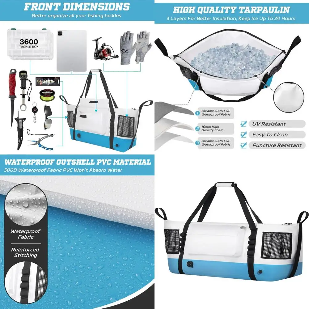 

Водонепроницаемая термосумка-холодильник для рыбы с плоским дном - 25x17.5, 40x16, 60x20 дюймов, для хранения рыболовных снастей