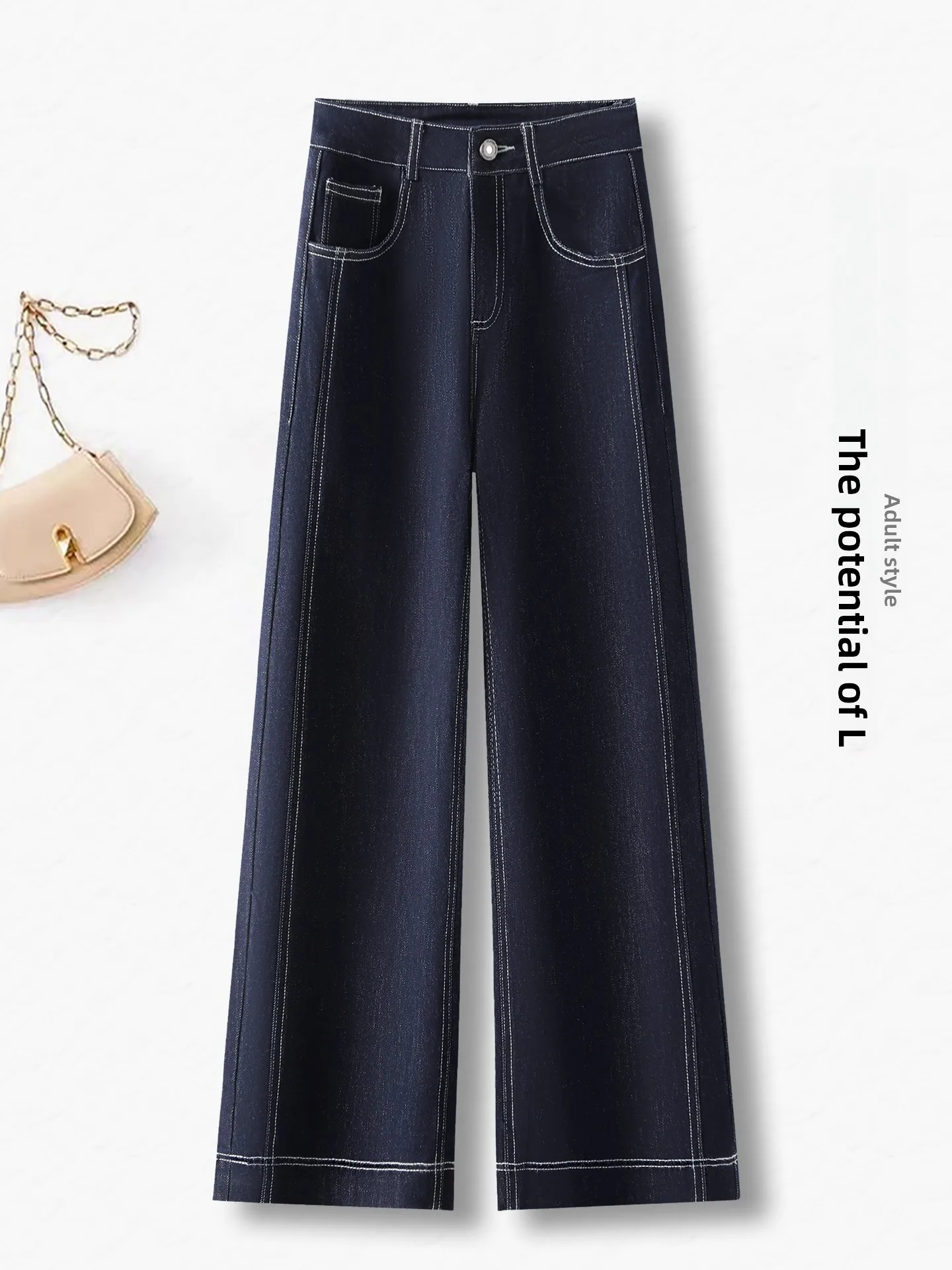 

Slim Wide Leg Denim Blue Jeans Women's High Waist Straight Cut Spring Autumn New Style Small Size Fashionable Nine Point Pants