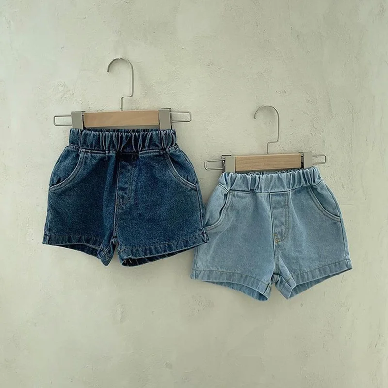 Short d\'été en jean pour enfants, vêtements coréens pour garçons et filles, pantalon carillon, costume uni, 2 à 5 ans, 2024