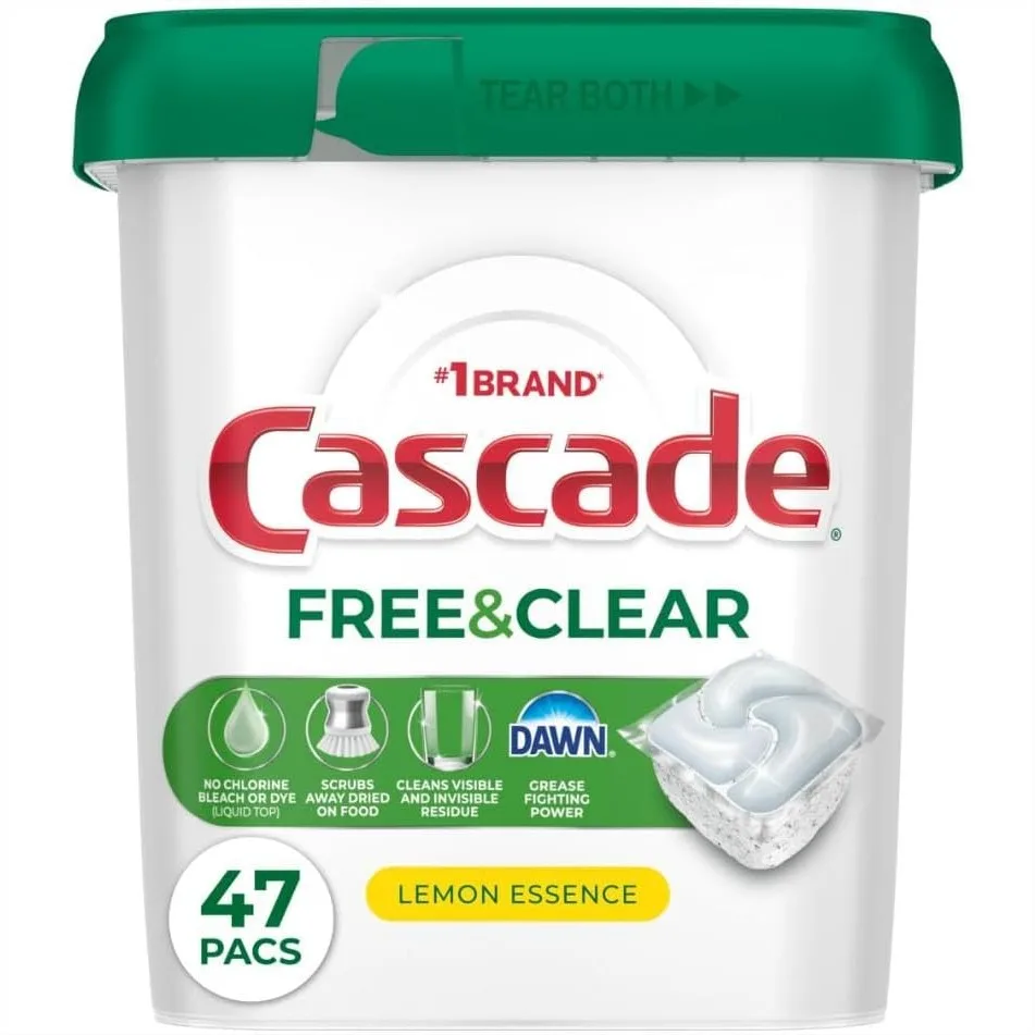 

Dishwasher Detergent Pods, Lemon Essence, 47 Count, Powers Away 24-Hour Stuck-On Messes Without Pre-Wash