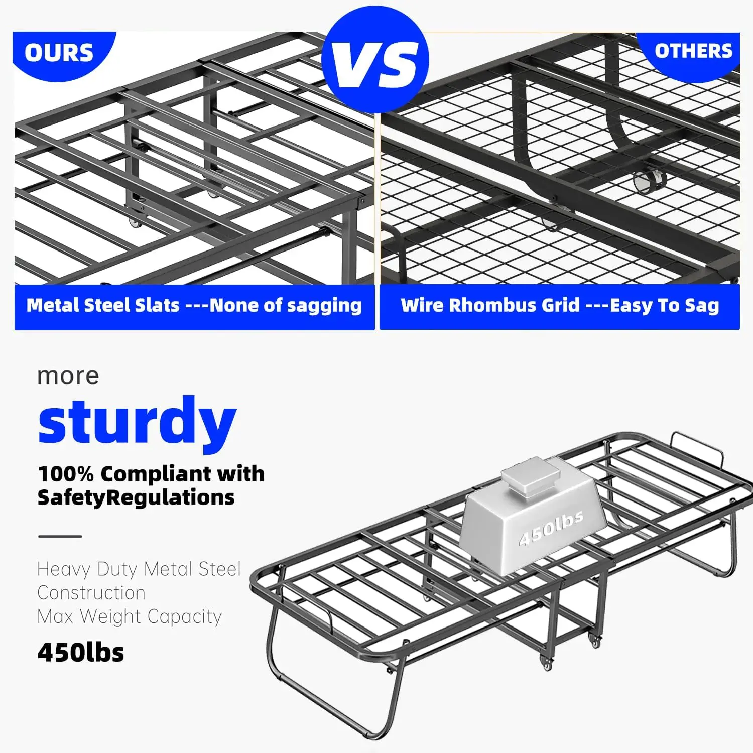 Bed with Mattress, Upgraded Rugged Frame 75