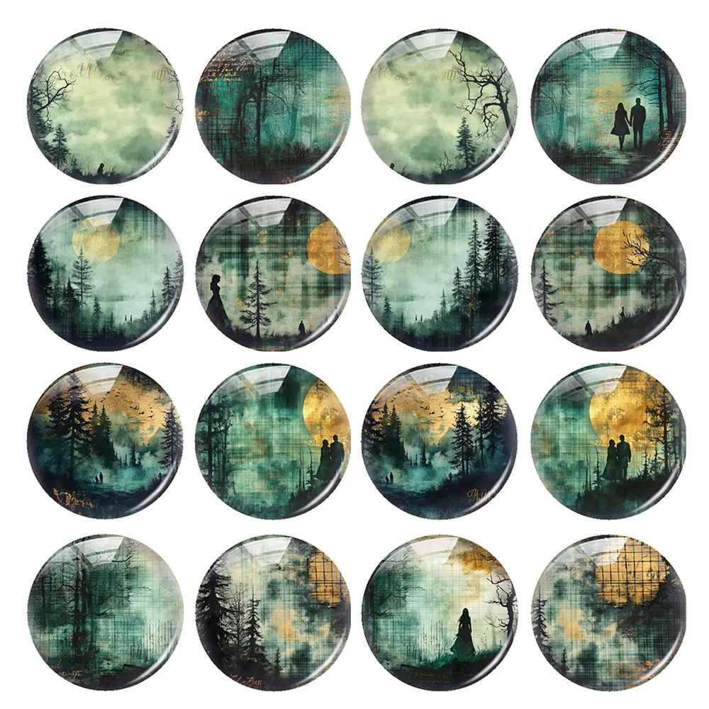 

Handmade Halloween Secret Forest Moon Night Wild Round Photo Glass Cabochon Flatback Demo Flat Back Cameo For Diy Jewelry Making