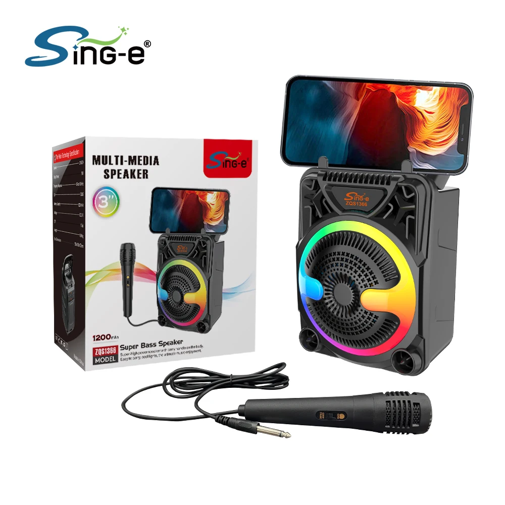 

ZQS1366 Mini Bluetooth Speaker With Microphone Rgb Led Lighting USB/TFCard Fm Function For Outdoor Live Karaoke Performance