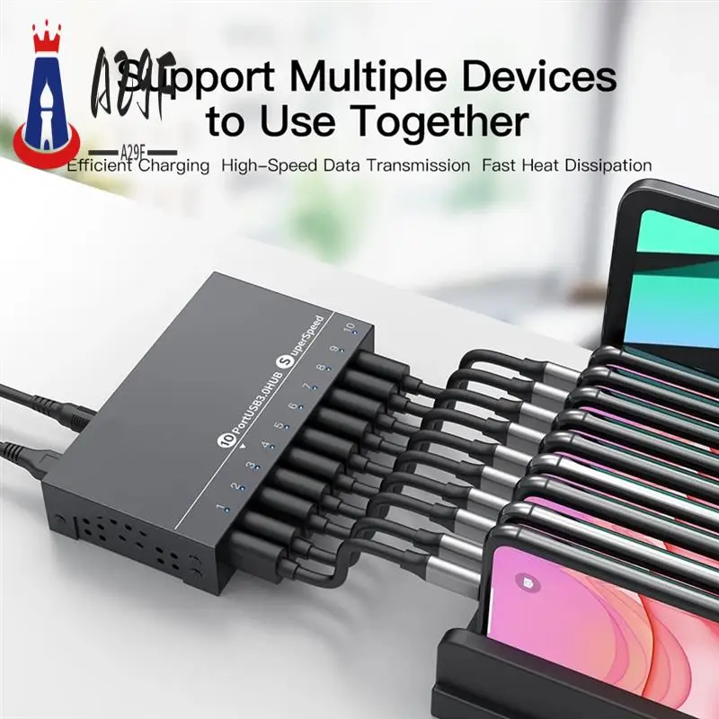 

A29F-Metal 10 Port USB3.0 High Speed Data Sync Hub Fast Charger Splitter With 12V5A Power Adapter For Phone Tablet