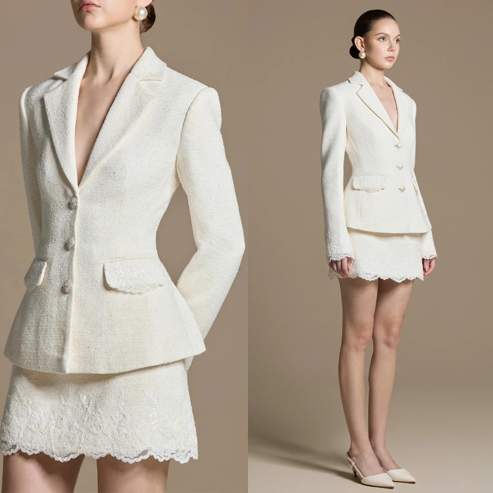 Women's Dresses Suit Gowns Single-Breasted Jacket Coat And Short Skirt For Female Satin 2 Pieces Suit Customized W21