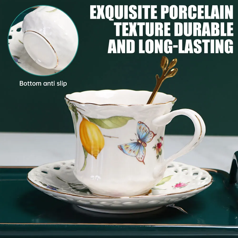 

European Ceramic Lemon Butterfly Coffee Cup And Saucer Set With Spoons British Afternoon Tea Set 200ML Ceramic Mug Coffee Cup