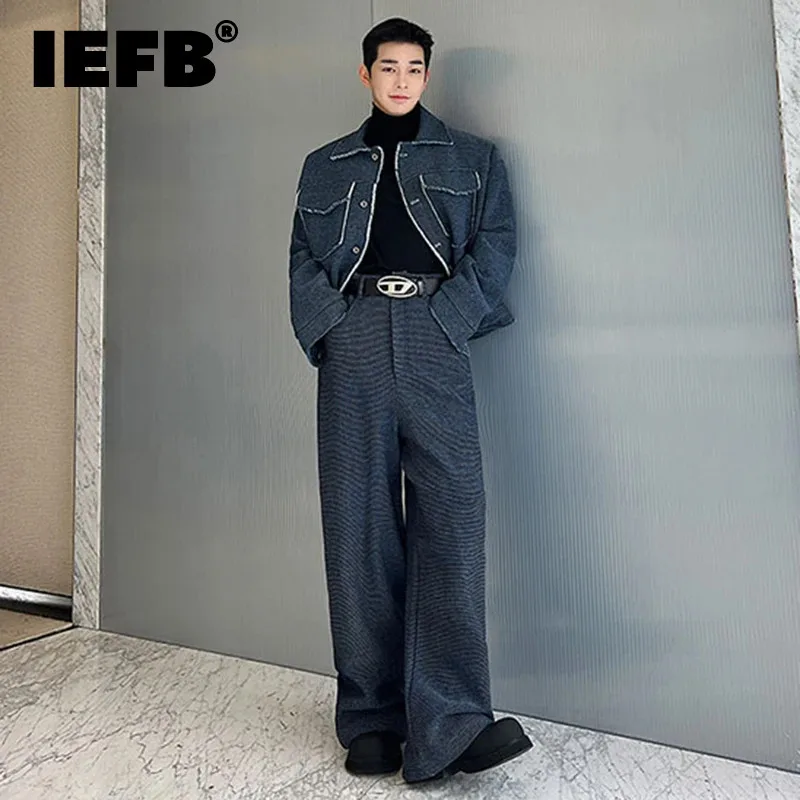 IEFB New Fashion Men\'s Set Korean Style Male Denim Two-piece Loose Casual Jacket Trendy Straight Jeans 2023 Autumn Winter 9C3221