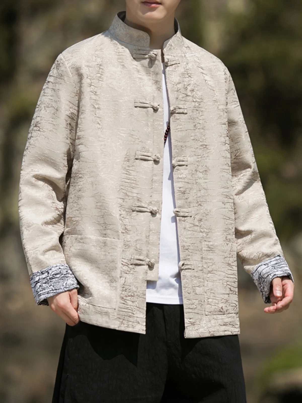 

Loose Fit Chinese Sle Men's Jaet Tea Zen Clothes Spring Autumn Outerwear Youth Trendy Long Sve Casual Wear