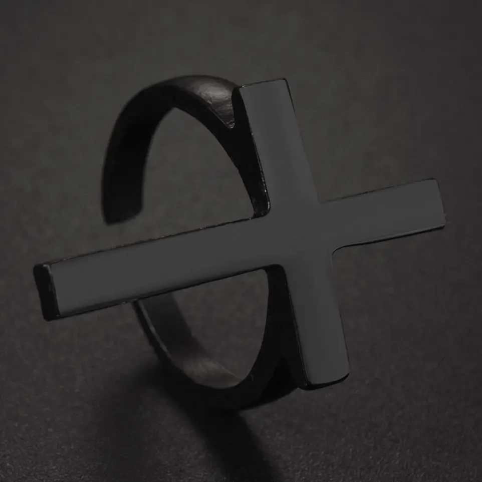 Simple Big Cross Rings for Men Boy Crucifix Black Color Ring Religious Male Jewelry Gift for Christian Catholicism