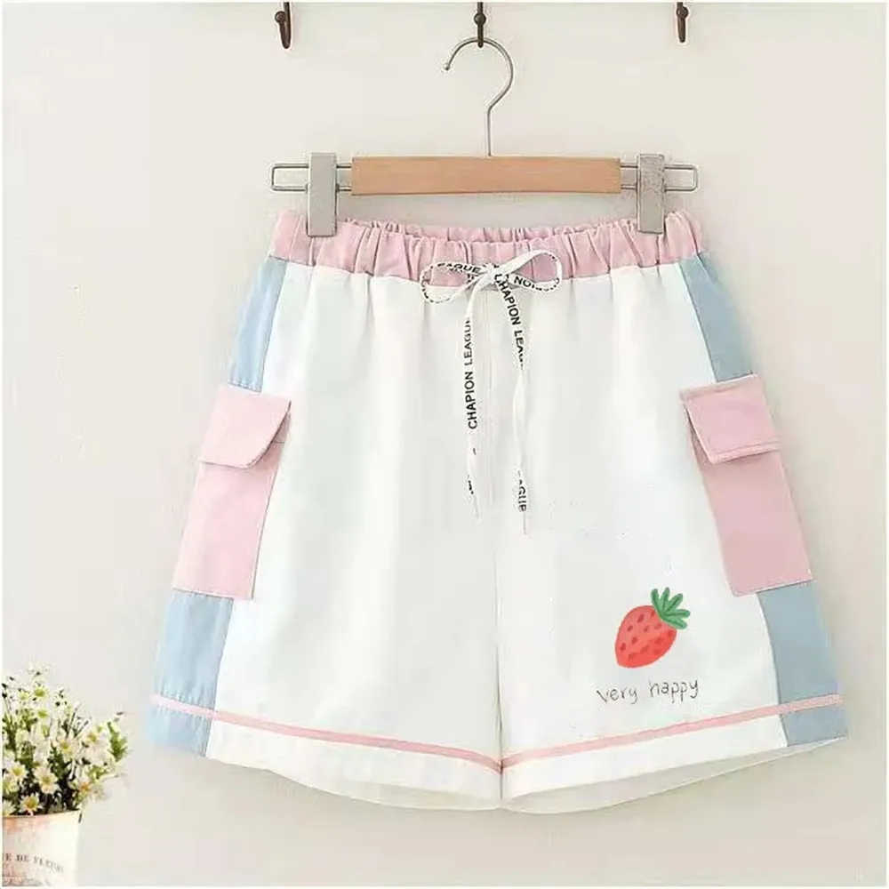 Pantalones cortos informales de dibujos animados para mujer, Shorts de cintura alta con estampado Kawaii Y2k coreano, ropa de calle de moda coreana,