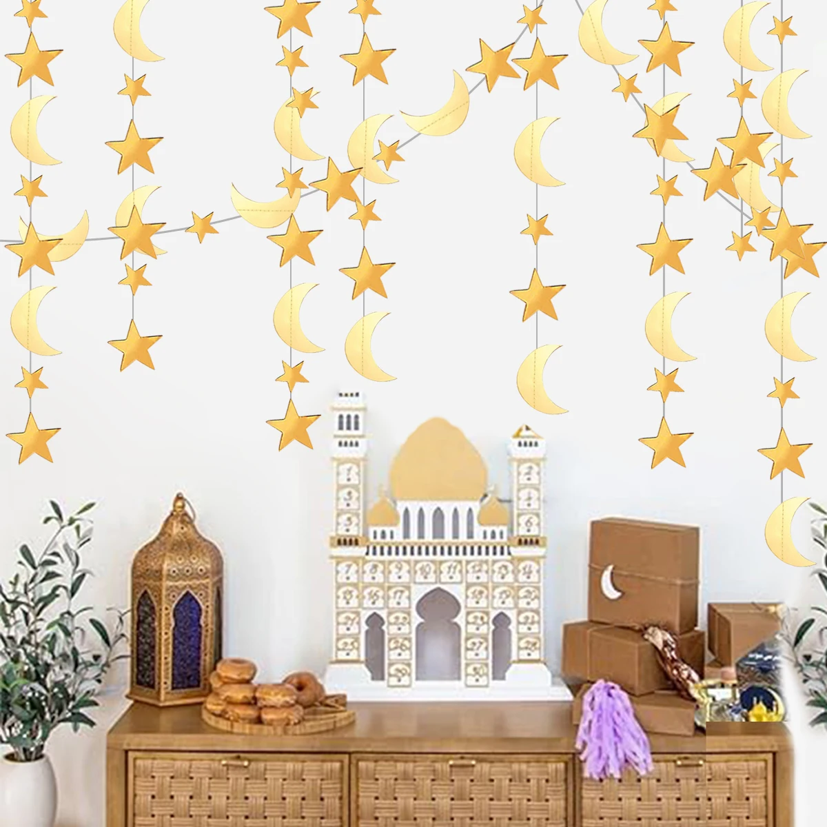 4M EID Mubarak Glitter Star Moon Garland Banner Backdrop Streamers Ramadan Kareem Hanging Streamer Decoration Supplies