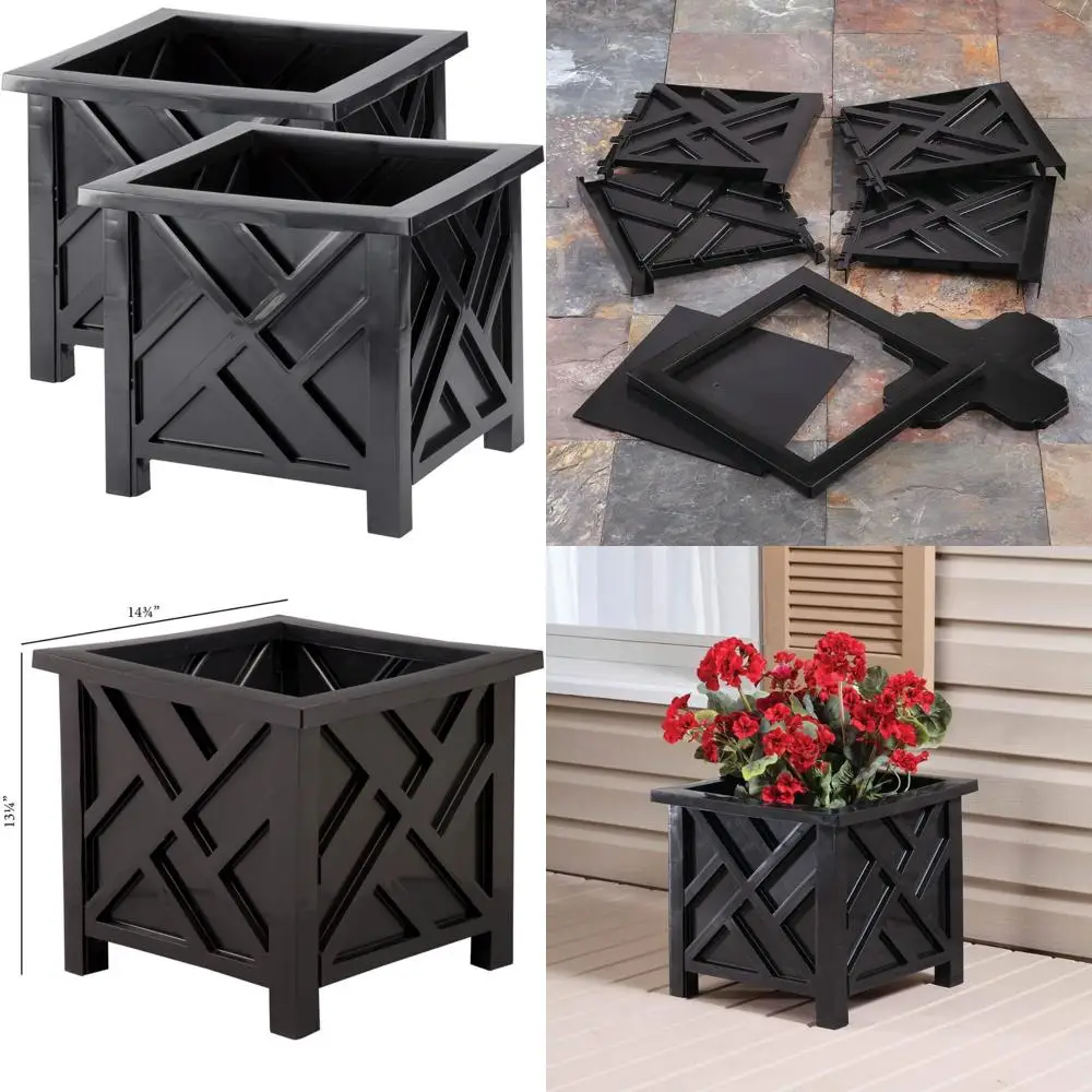 

plastic-plant-flower-planters-16 inch with drainage hole & saucer, 3 packs lightweight small resin flower pot indoor outdoor, re