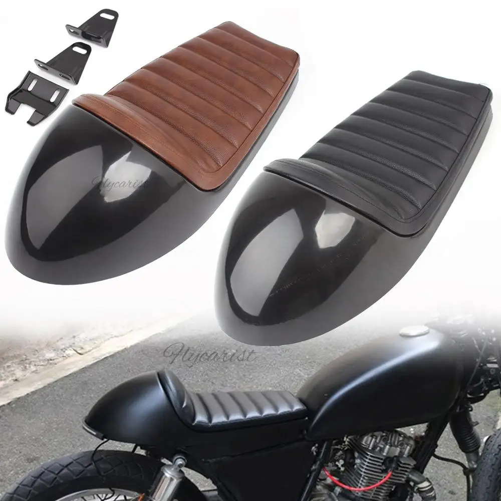 Black/Brown Retro Vintage Hump Styling Cushion Rear Seat Pan Base For Cafe Racer