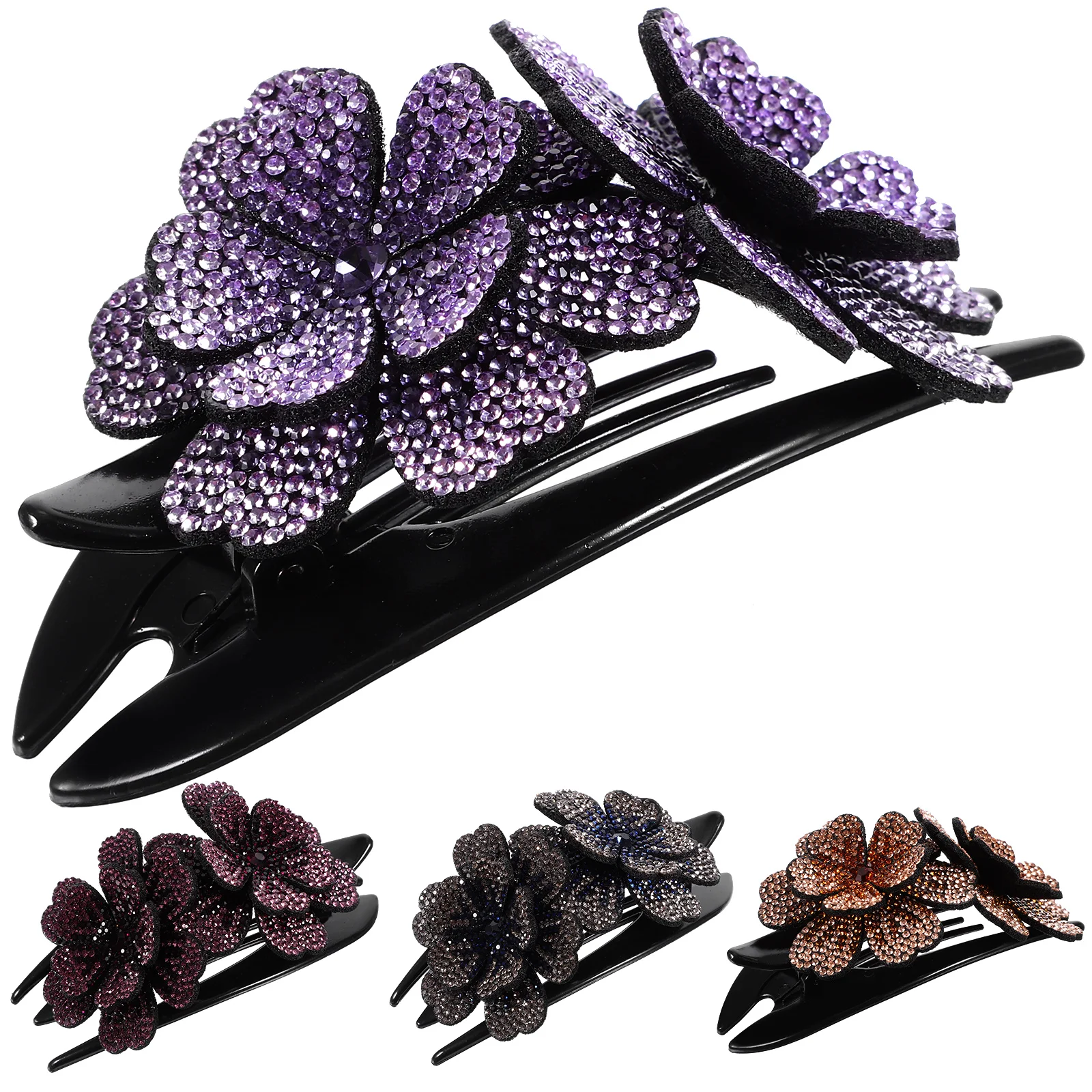 

4pcs Duckbill Clip Rhinestone Decorative Hair Clips Women Round Plastic Girls Styling Accessories French Hairpins
