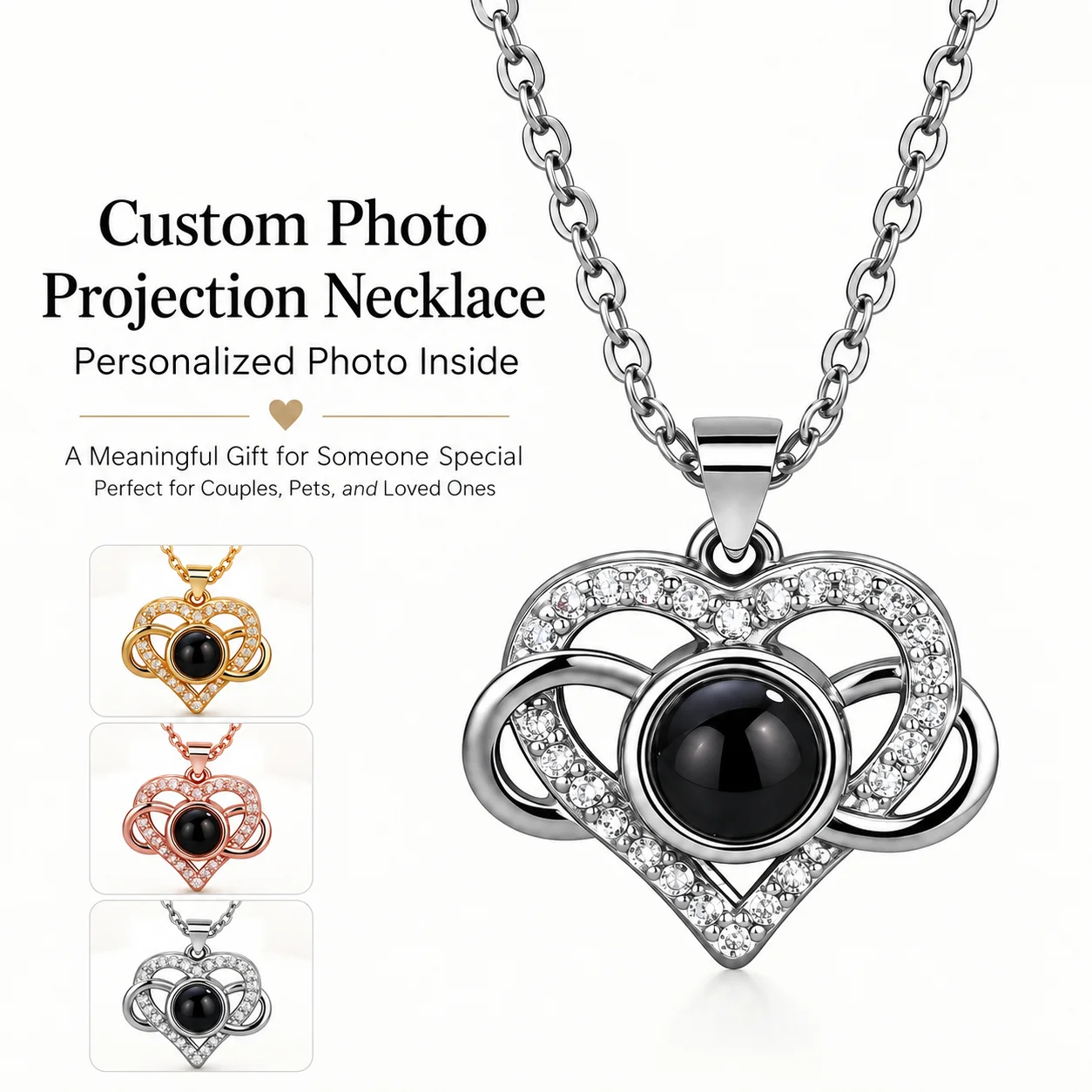 Custom Photo Projection Heart Necklace Rose Drawer Gift Box Stainless Steel Chain Christmas Valentine's Mother's Day For Women