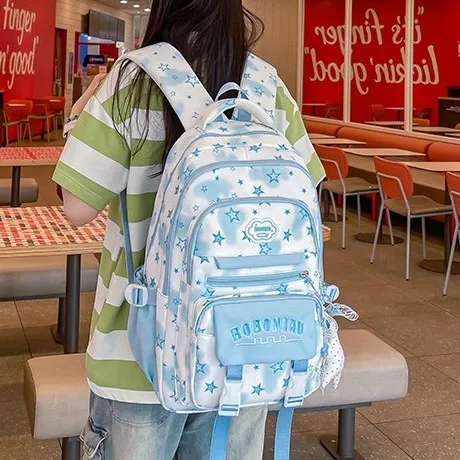 Embroidered Letter Double Shoulder Bag for Students Traveling Outings Multi-Layer Practical Backpack Children's School Bag