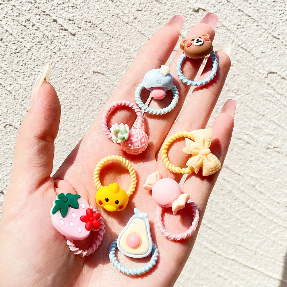 10PCS/Set New Girls Cute Cartoon Flower Small Scrunchie Kids Ponytail Hair Tie Elastic Bands Fashion Baby Hair Accessories Gifts