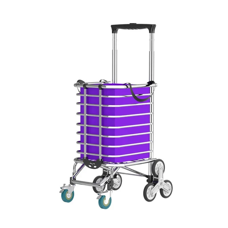 for Grocery Cart Folding Portable Shopping Aluminum Alloy Lightweight Step Climbing Trolley with Telescopic Rod 35L Big Capacity