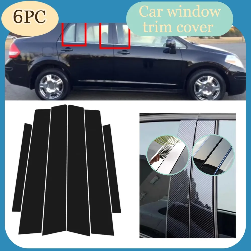 

6PCS Glossy Black Pillar Posts Fit For Nissan Almera Sunny Versa 2007-2011 Window Decor Door Side Mouliding Trim Cover Carbon