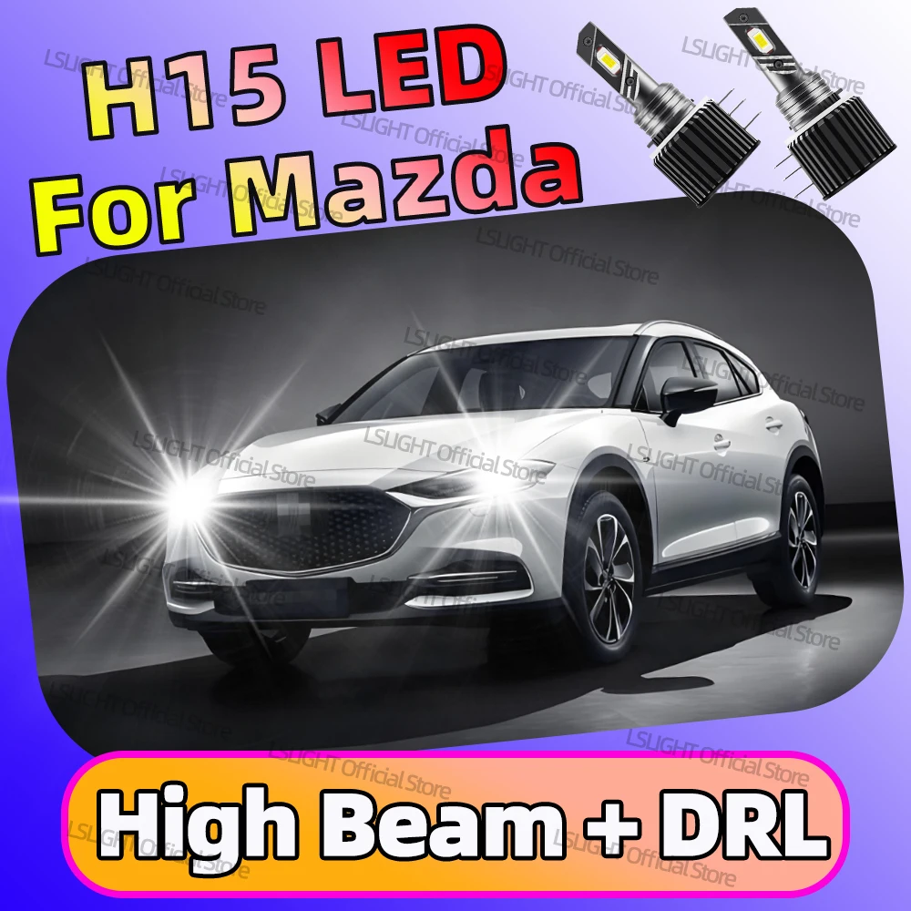 

2x H15 дальнего света + DRL дневные ходовые огни 30000LM лампы для фар супер яркость для Mazda 3 6 CX-3 CX-5