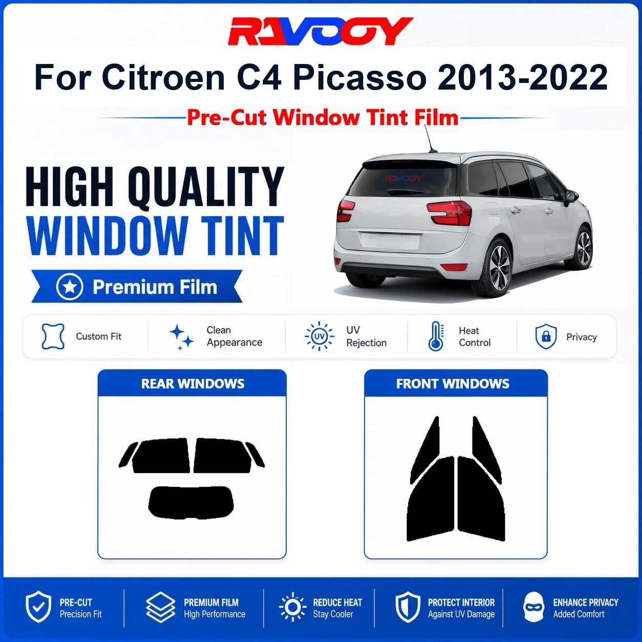 Premium Pre-Cut Window Tint For Citroen C4 Picasso 2013-2022 Front & Rear Windows UV Heat Rejection Privacy Film