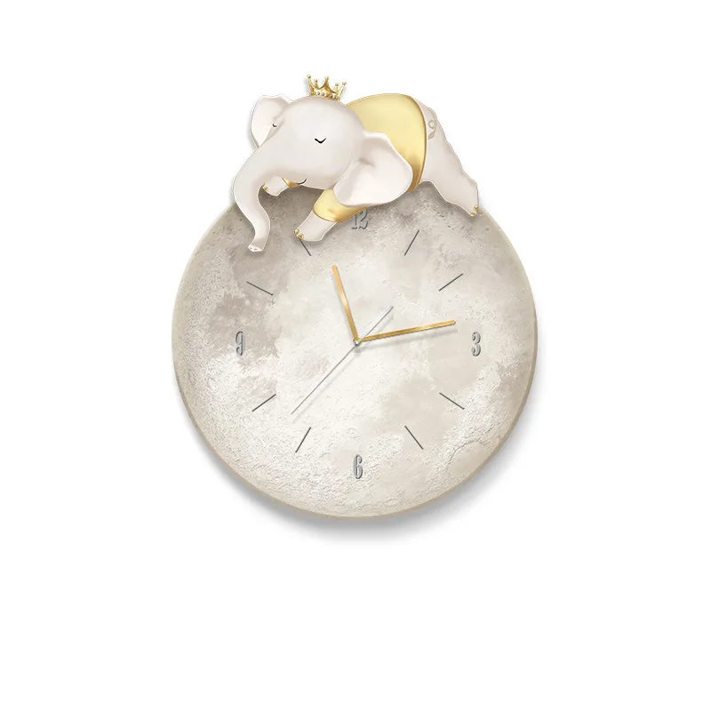 

Cream Wind Elephant Restaurant Wall Clock Warm Healing Department Living Room Creative Clock Wall Light Dining Table Moon Wall