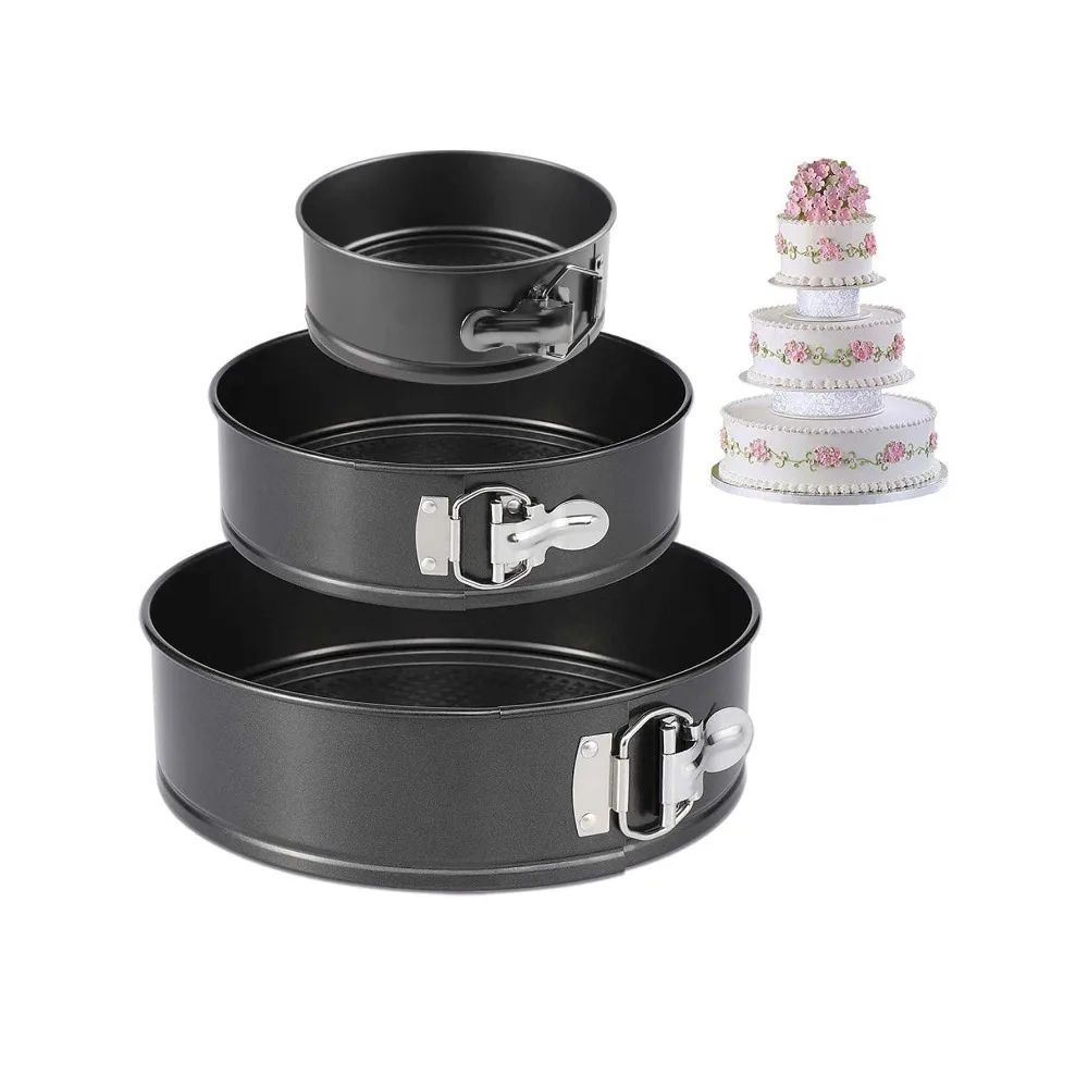 Molde con hebilla de resorte, juego de 3 piezas, molde para tarta de queso antiadherente, utensilios para hornear pasteles redondos a prueba de fugas, bandeja para hornear de 4 pulgadas/7 pulgadas/9 pulgadas