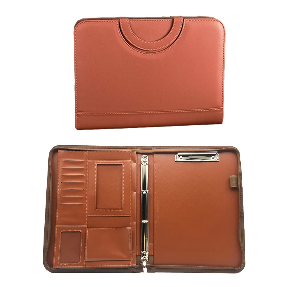 

A4 Multifunctional Portable Pu Business Office Portfolio Zipper Document Folder File Holder With Calculator Brown
