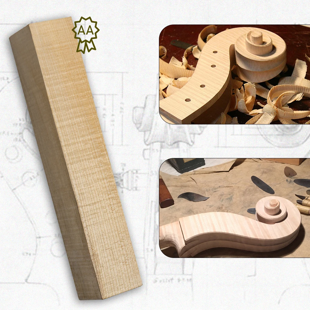 LOMMI AA Flamed Violin Neck Head Flamed Maple Wood Violin Neck Block European Maple Natrual Dried For 4/4 3/4 1/2 1/4 1/8 Fiddle