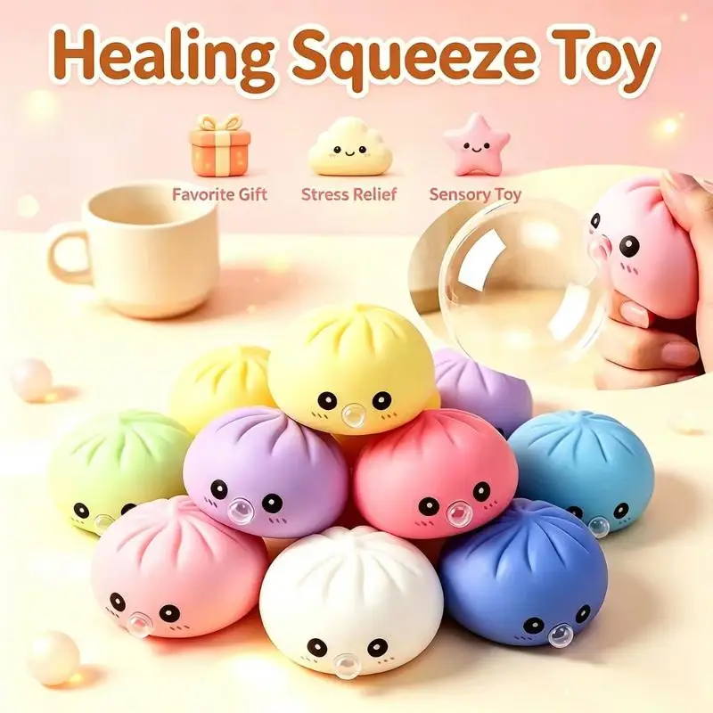 Dumpling Squeeze Blow Bubbles Toy Dumpling Squishies With Steamer Bubble-Blowing Squeeze Stretchy Fidget Sensory Gift