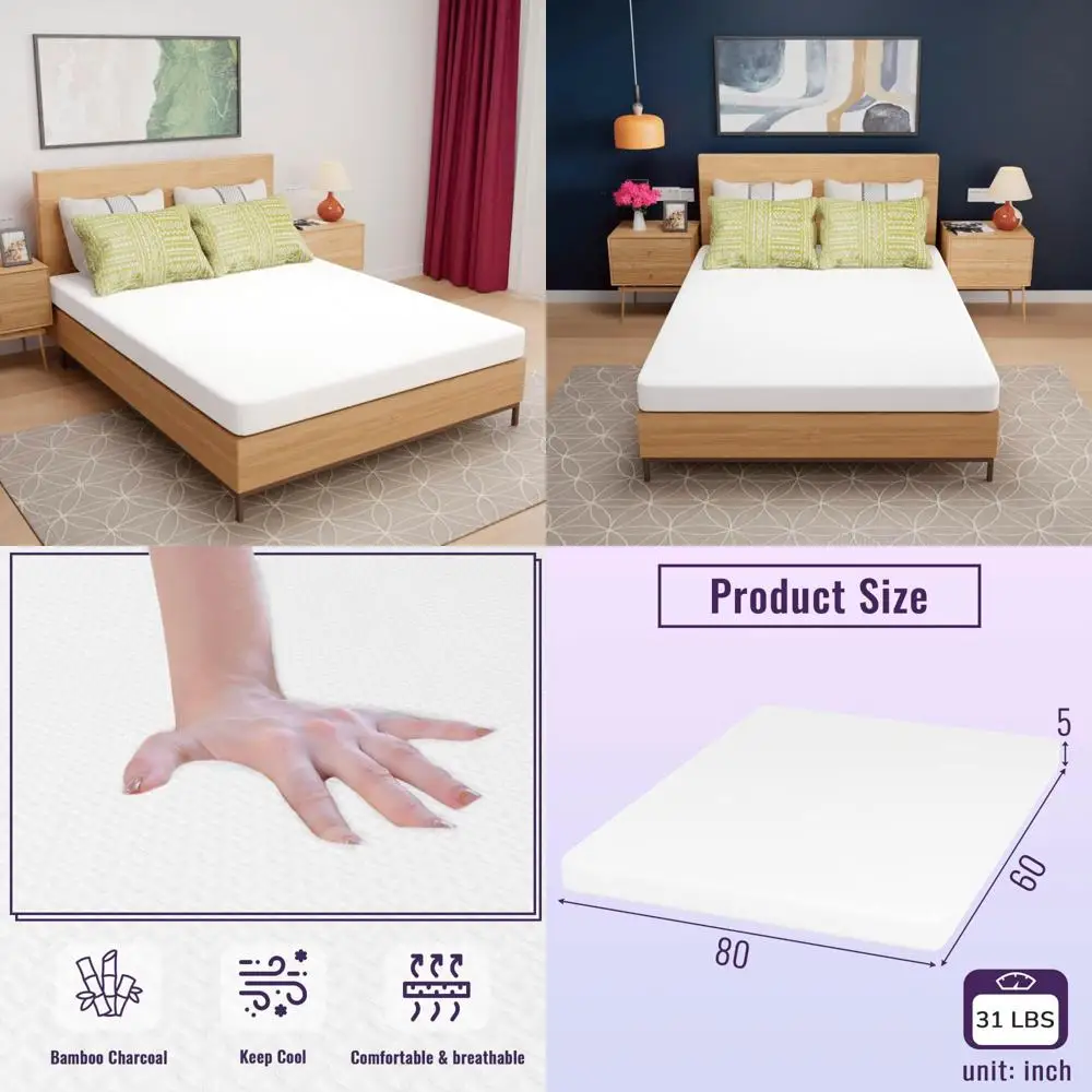 

5 Inch Queen Size Memory Foam Mattress with Cooling Gel and Bamboo Charcoal Infused for Medium Firm Support - CertiPUR-US Certif