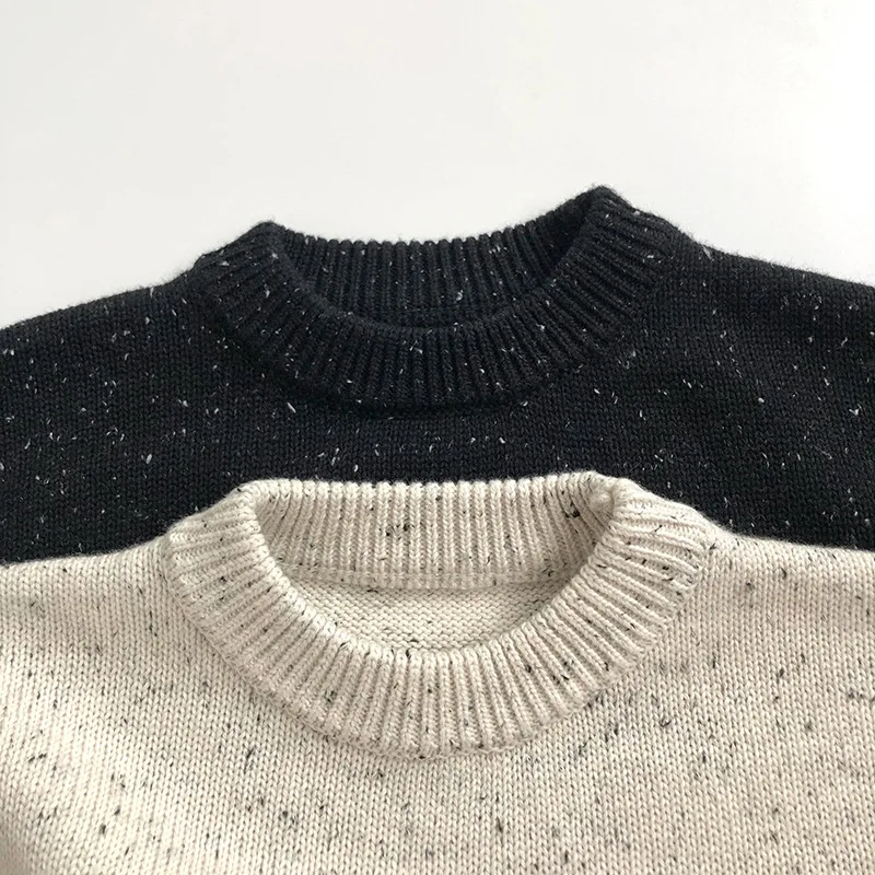 All-cotton dotted soft-touch Korean-style children's round-neck sweater stylish unisex baby knitting base layer