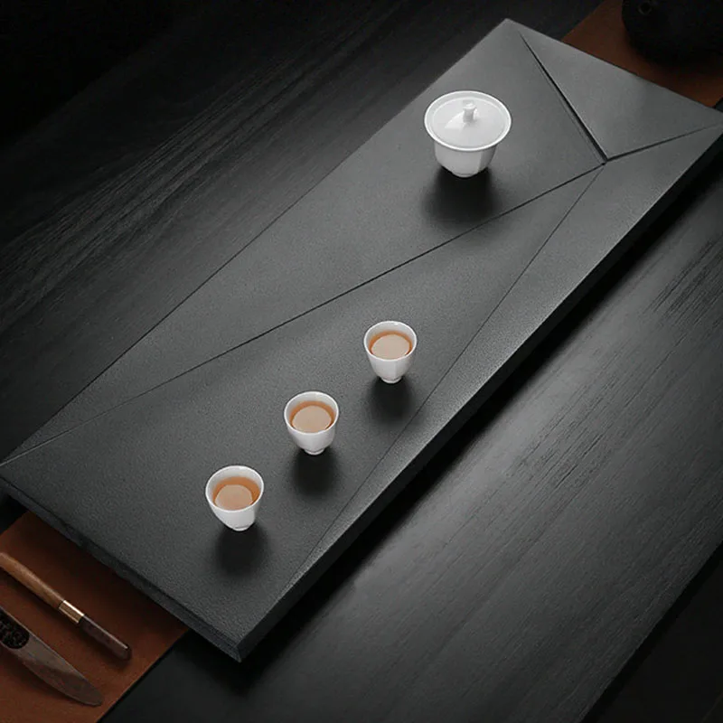 Black Long Tea Tray Chinese Office Table Rectangle Drainage Hospitality Tea Tray Pot Luxury Bandeja Madera Home Decorationgs 3