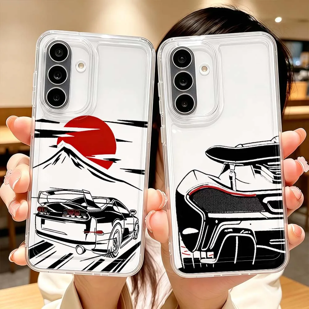 Cartoon Car Rear View Phone Case For Samsung Galaxy A71 A57 A56 A55 A54 A53 A51 A17 A16 A07 A06 A05 Transparent Cover