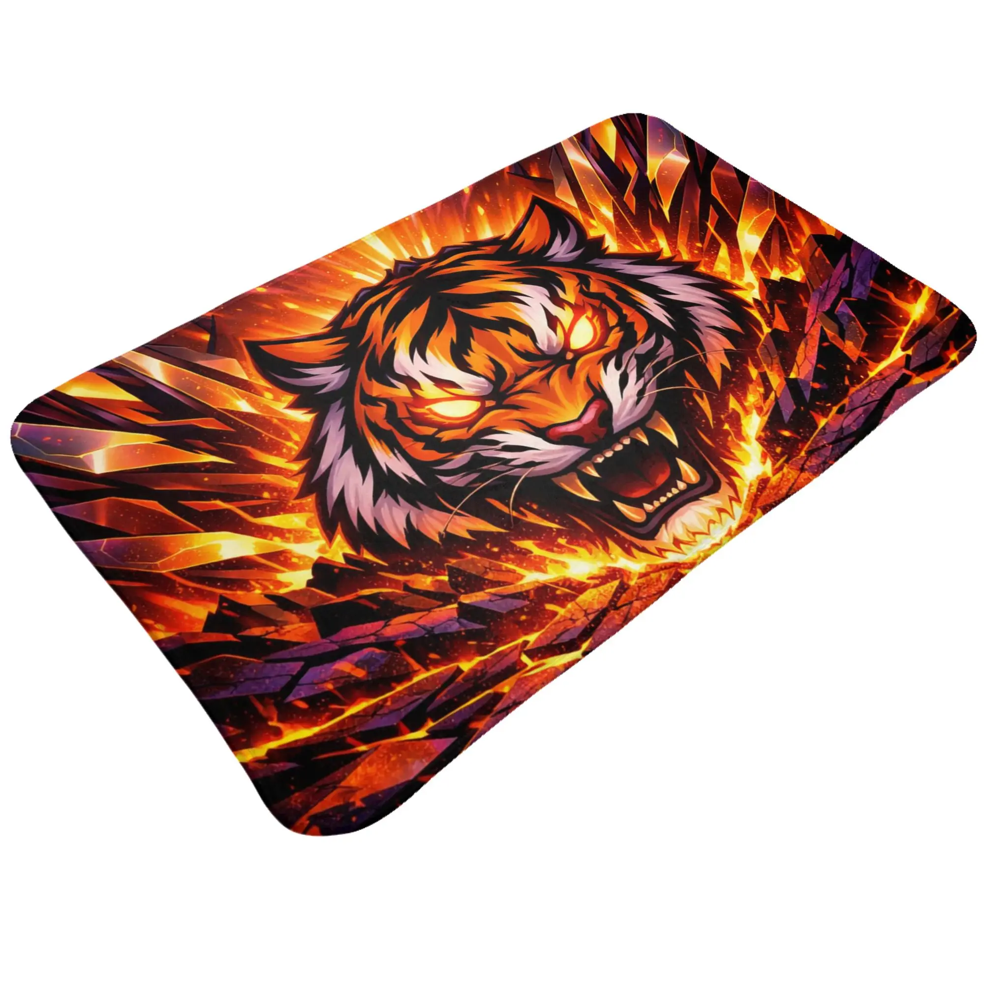Fiery Tiger Head Flame Cracked Ground Art Anti-Slip Doormat Bath Mat  Welcome Indoor Home Decor