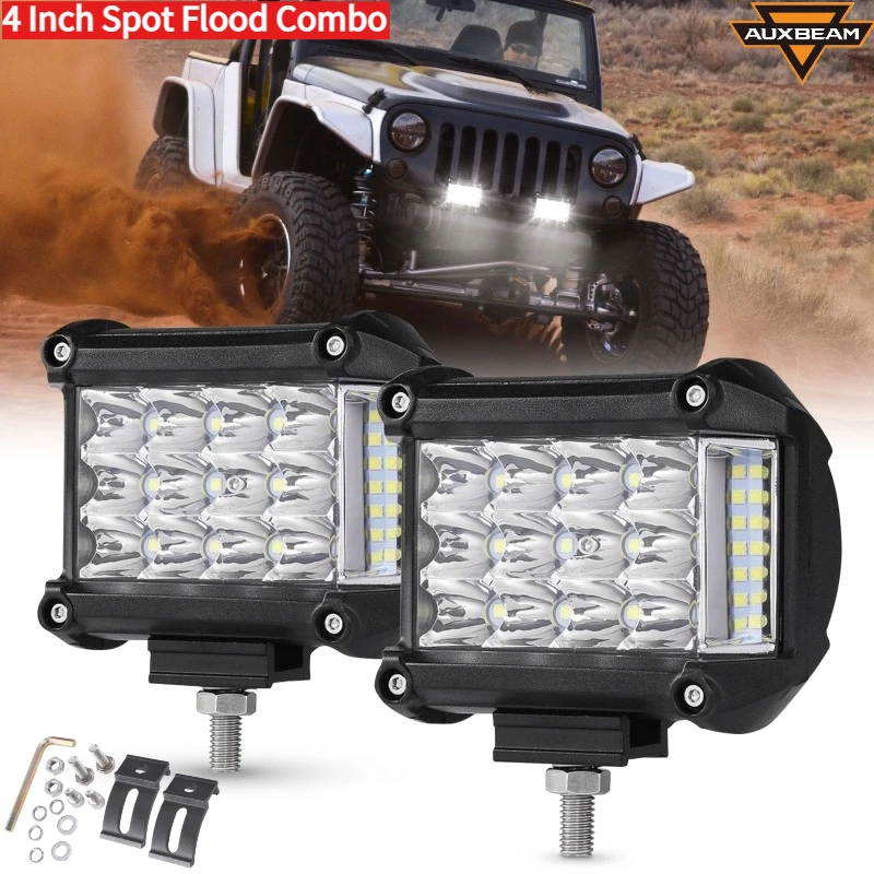 

AUXBEAM 4-дюймовые светодиодные светодиодные фонари Spot Flood Combo с боковым противоударным фонарем, рабочий свет для грузовика, пикапа, квадроцикла, UTV, внедорожника