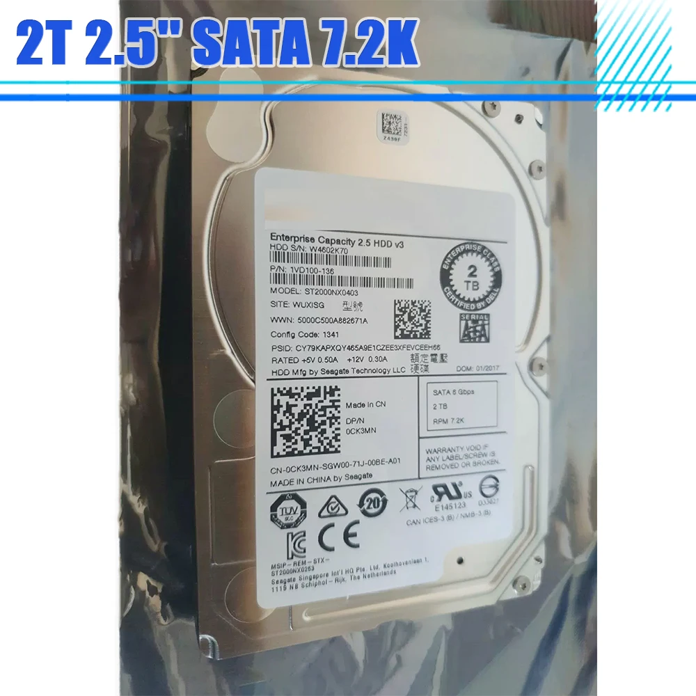 

ST2000NX0403 2T 2.5'' SATA 7.2K CK3MN 0CK3MN R730 R630 HDD Hard Drive For DELL