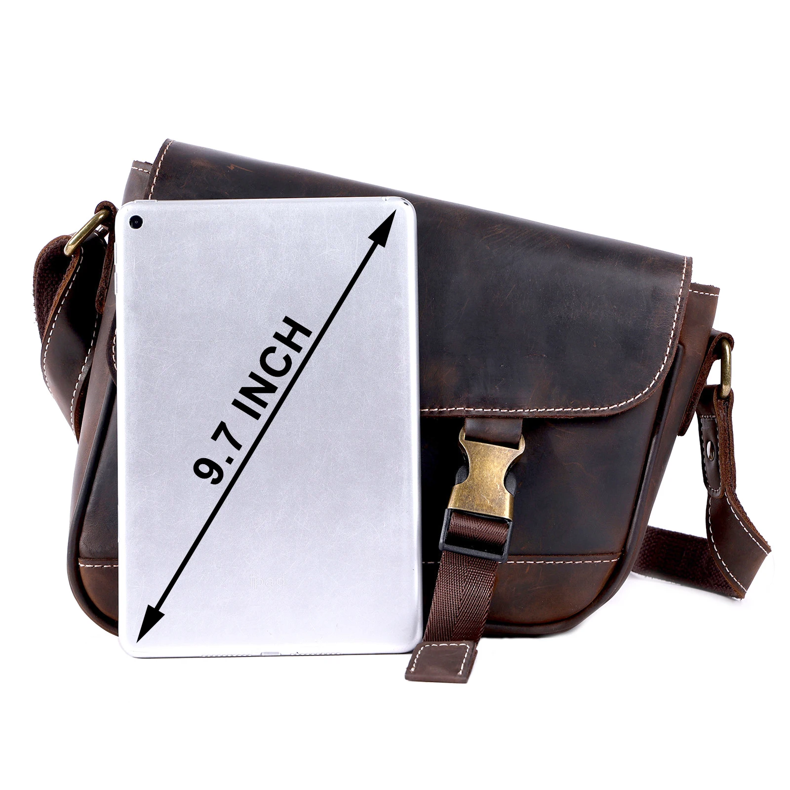 S.WORKER Vintage Echtleder Herren-Umhängetasche, Lässige Crossbody-Tasche, Crazy Horse Leder Schultertasche, Handgefertigt – Detail 16