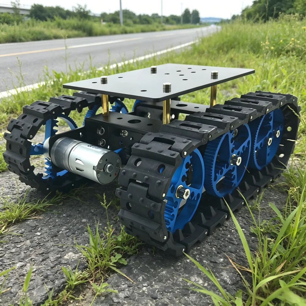Intelligent Tracked Tank Chassis with Hall Sensor, Rubber Track Robot, APP Control