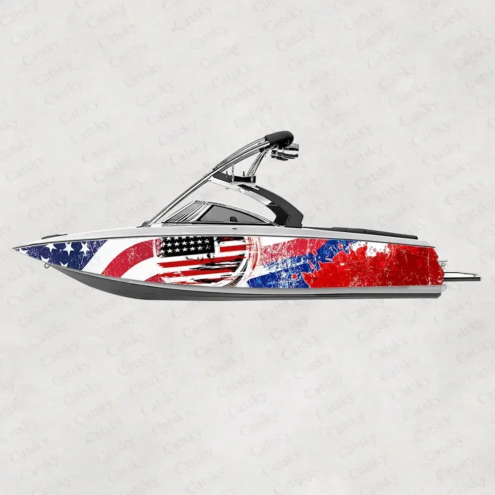 Custom American Flag Stripe Boat Sticker Fish Boat Sticker Vinyl Waterproof Boat Wrap Graphic Decoration Wrap Decal Gift