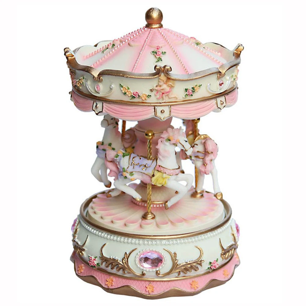 

Luxury Carousel Home Clockwork Mechanism Retro Gifts Valentine's Day Handwork Craft Birthday Music Box LED Light Toys Kid Decor