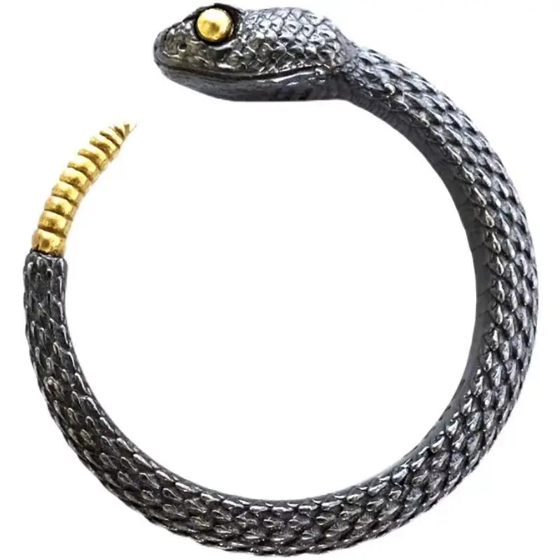 Buyee 925 Sterling Silver Unique Ring Finger for Woman Men Personality Black Snake Animal Rock Punk Fine Jewelry Circle