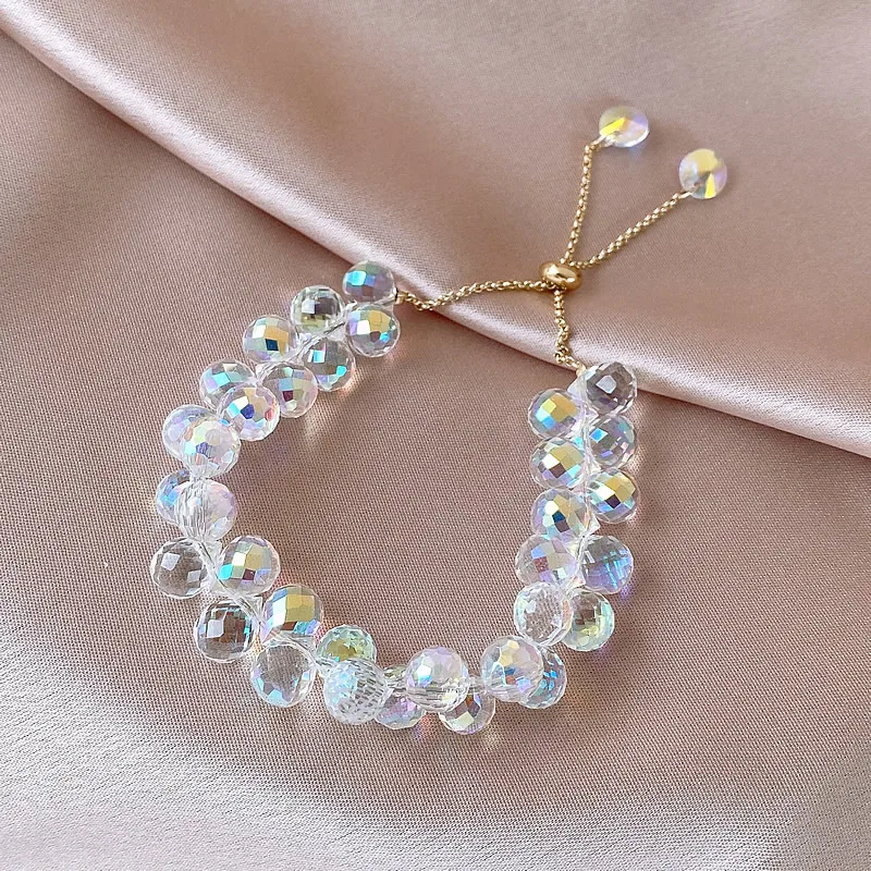 Summer New Braided Crystal Charm Bracelet for Women Fashion Exquisite Adjustable Cuff Bracelet Party Jewelry Anniversary Gift
