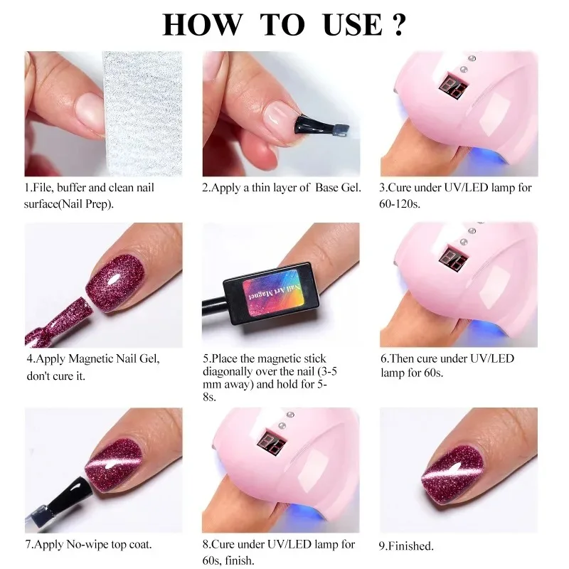 10 ml Rotwein Katze Magnetische Gel Nagellack Glitter Semi Permanent Soak Off UV LED Gel Lack Für maniküre DIY Nagel Liefert – Detail 11