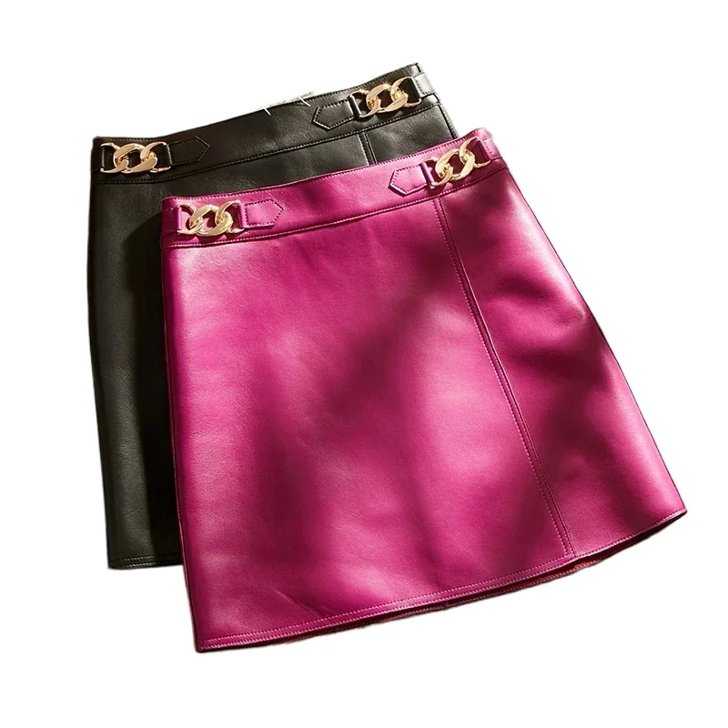 Genuine Leather Skirt for Women High Waist Hip Skirt Korean Style Black Skirts Real Sheepskin Short Skirts Pure Leather Skirt