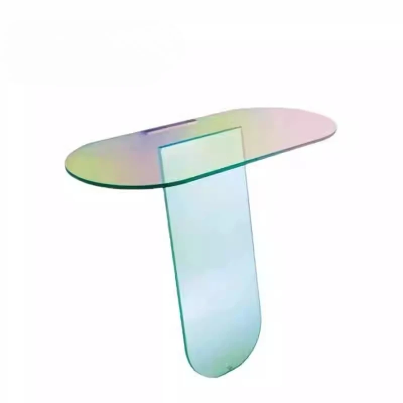 

Stained glass entrance table against the wall entrance table Neon side table Italian minimalist shelf